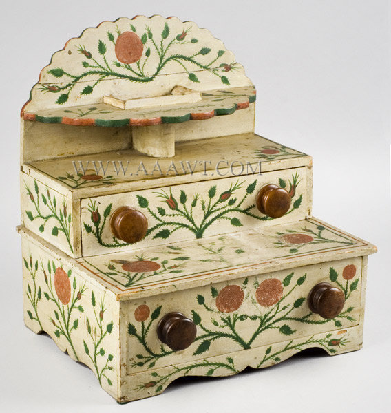 Antique Paint Decorated Table/Dresser Box with Original Freehand Decoration, Circa 1825 to 1835, angle view 1